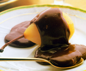 Pears in chocolate fudge blankets recipe